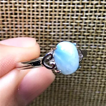 

7x5mm Genuine Natural Blue Larimar Ring For Woman Lady Beads Silver Crystal Water Pattern Stone Adjustable Ring Jewelry AAAAA