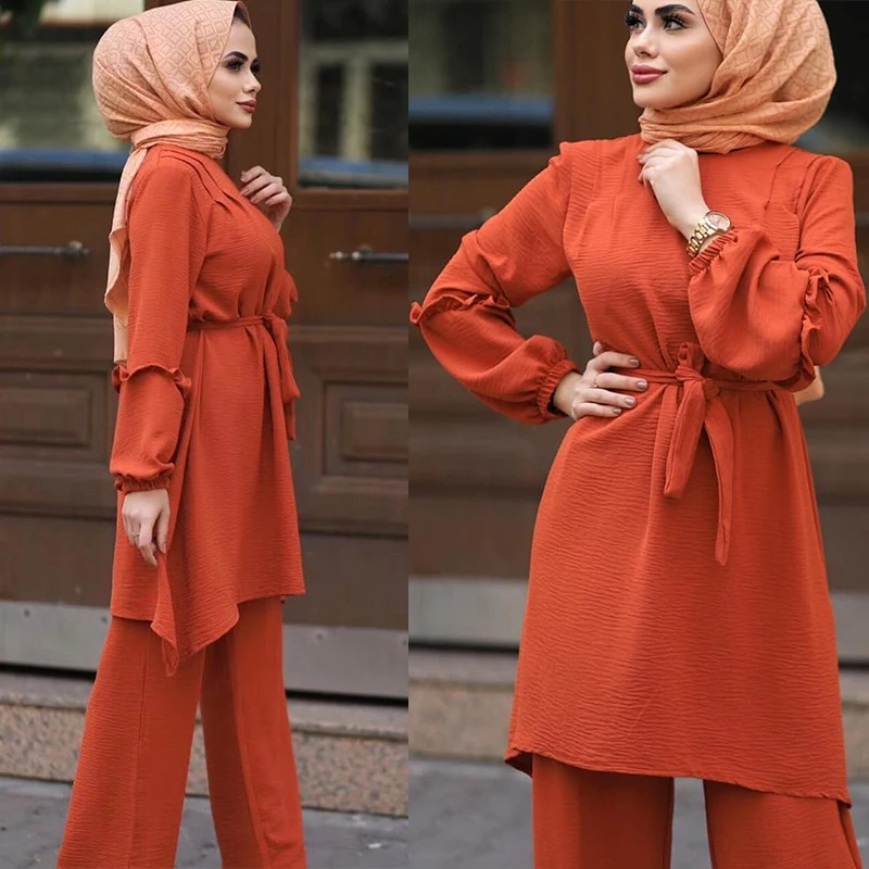 Super Sale 9b0d Eid Two Piece Muslim Sets Abaya Women Turkey Lace Up Hijab Dress Caftan Moroccan Kaftan Islam Clothing Abayas Musulman Ensembles Cicig Co