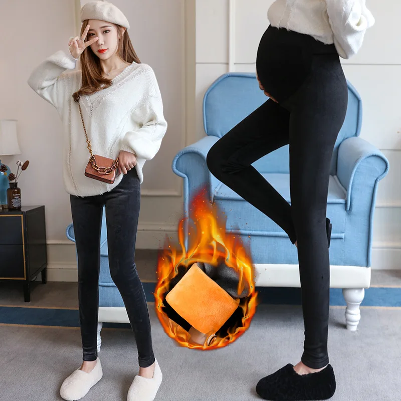

2019 Pregnant Women Pants Abdominal Support Golden Fleece Double-sided Plush Brushed And Thick Autumn & Winter Outer Wear Winter