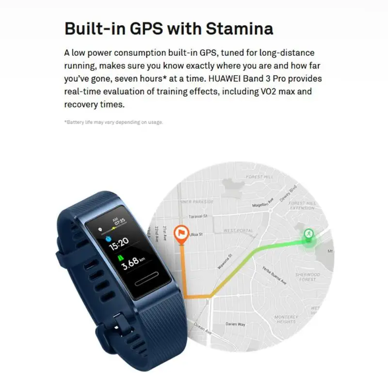 Huawei Band 3 Pro gps смарт-браслет металлический Amoled 0,95 'цветной сенсорный экран плавать ход датчик сердечного ритма сна NFC умный Браслет