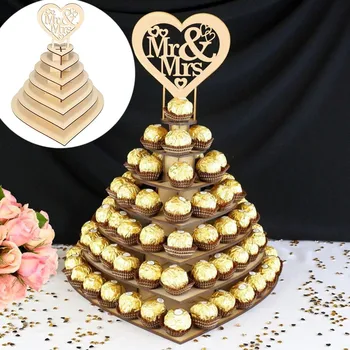 

Wooden Heart-shaped Love Chocolate Frame Wedding Wooden Ornaments Mr&mrs Chocolate Stand Display Candy Cupcake Desserts Holder