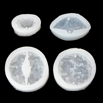 

4PCS Silicone Pendant Mould Resin Carved Jade Lotus Flower Jewelry Making Tools N58F