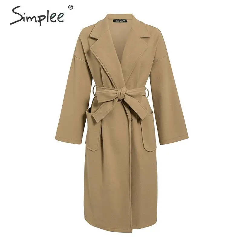CAMEL Simplee элегантные офисные женские длинные смесовые пояса для пальто с карманами Осень-Зима Женское пальто Верхняя одежда с длинным рукавом твидовое Женское пальто - Цвет: CAMEL