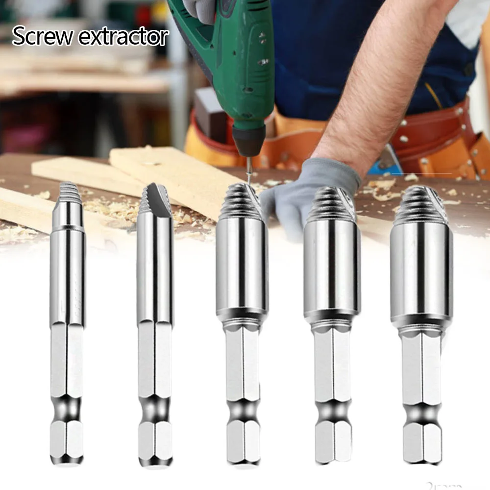5Pcs/Set Screw Damaged Stripped Screw Extractor Set for Broken Screw, All-Purpose HSS Broken Bolt Extractor Screw Remover Set