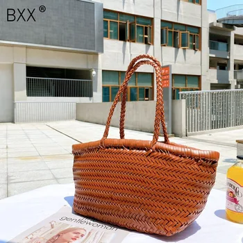 

[BXX] PU Leather Handmade Weave Shoulder Bags For Women 2020 Summer High Capacity Handbags Female Travel Totes Bag HM341