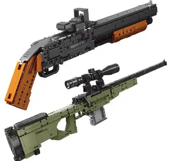 

Technic Weapons Gun Building Blocks Model Shotgun And AMW Sniper Rifle Shootable Bullet Bricks Toys Best Gift For Children