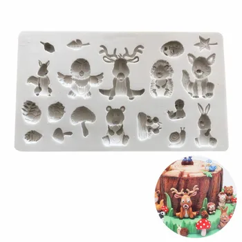 

Forest Animals Mushroom Deer Owl Silicone Mold Sugarcraft Cupcake Baking Mold Fondant Cake Decorating Tools K765