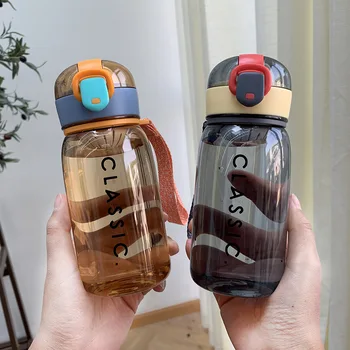 

Creative Simple Letter Portable Handle Plastic Water Bottle Large Capacity Sports with Leak-Proof Elastic Cover Sports Bottle