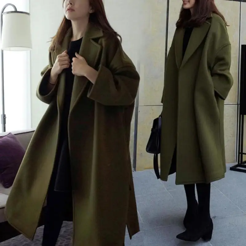 Casual Women Overcoat Spring Autumn Long Sleeve Solid Loose Thick Cardigan Fashion Chic Overknee Warm Outdoor Clothing | Женская одежда