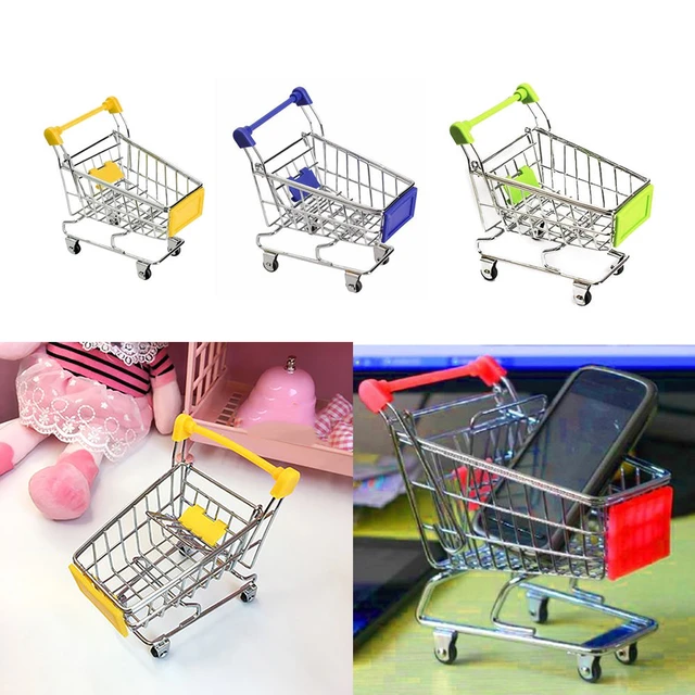 Mini Shopping Cart Miniature Supermarket Handcart Shopping Utility Cart  Storage Toy for Kids - Green