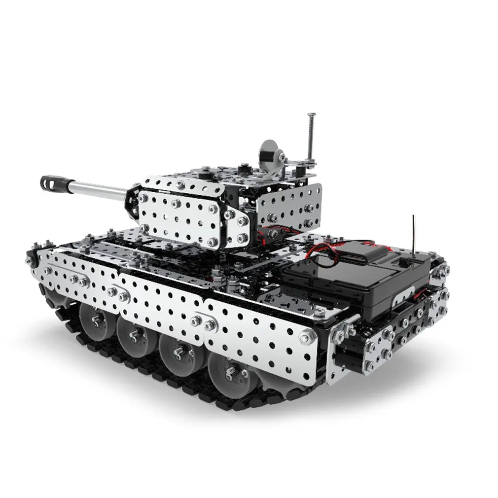 

952PCS 2.4G RC Military Tank DIY Assembly set Stainless Steel Remote Control Model Toy Built-in 3.7V 300MAh lithium battery