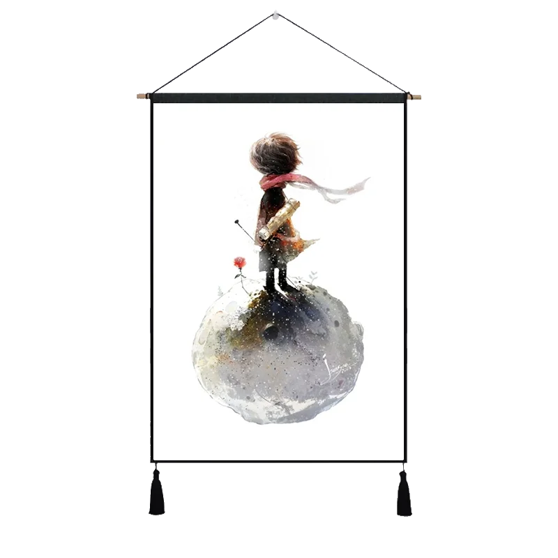 Маленький принц мультфильм фея звезда Роза линия висит ткань хлопок линии картины плакаты домашняя декоративная настенная вешалка гобелен подарок - Цвет: Красный