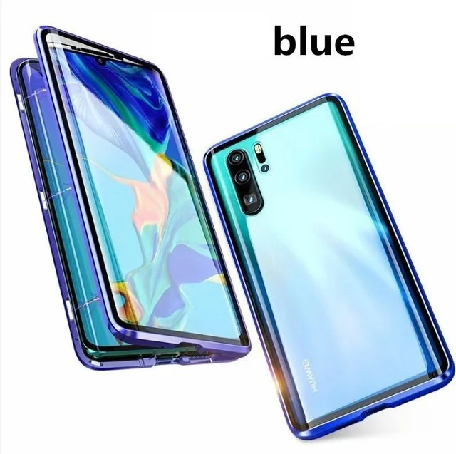 blue 360 передняя+ задняя двухсторонняя 9H закаленное стекло чехол для huawei P20 P30 Pro P30Lite Nova 5 5i 5pro honor 10 20 чехол Магнитный Cas - Цвет: blue