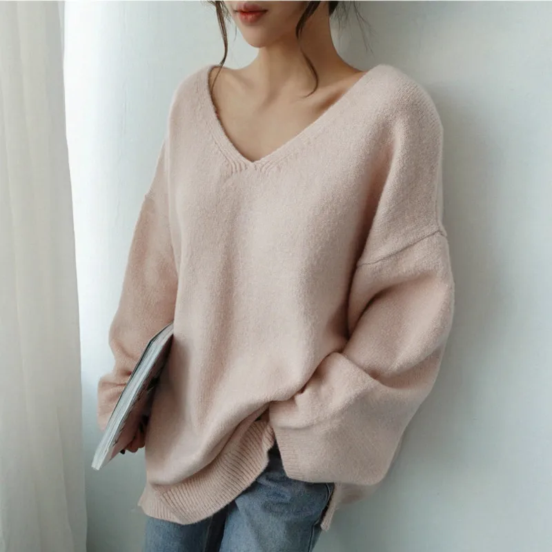 

Pull Femme Sexy V Neck Women Sweaters And Pullovers 2019 Autumn Winter Solid Color Knitted Jumper Slim Stretch Sweater Female
