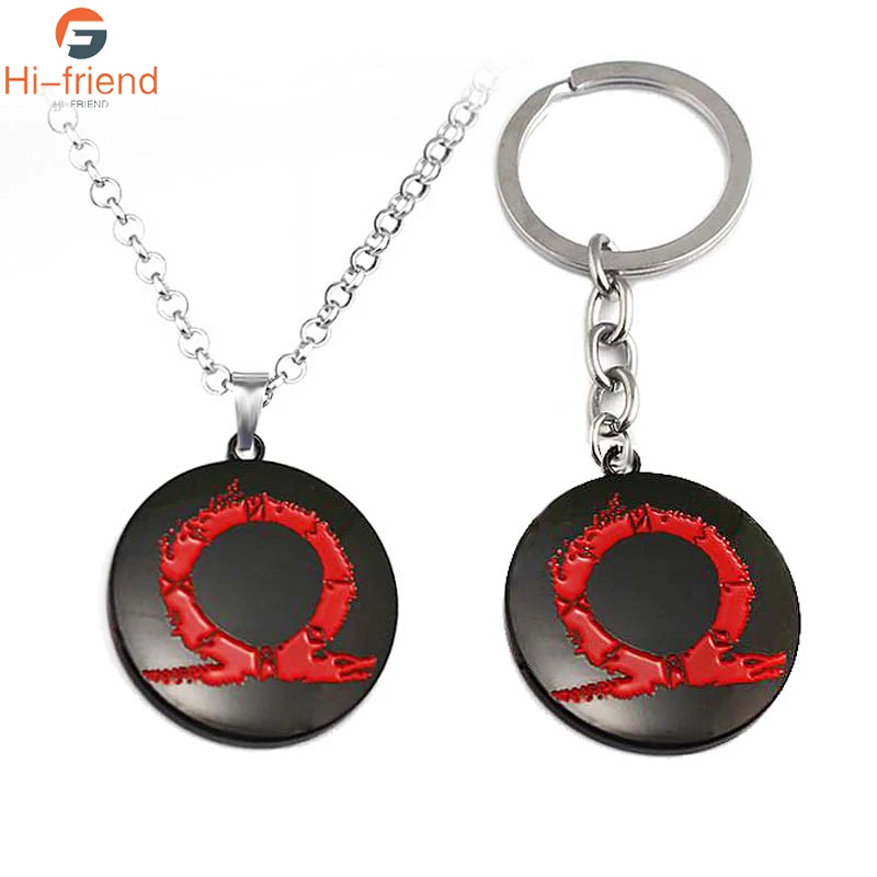 

SC Game Jewelry God war 4 Kratos Keychains Game Logo Red Horseshoe Black Alloy Pendant accessories Men Jewelry