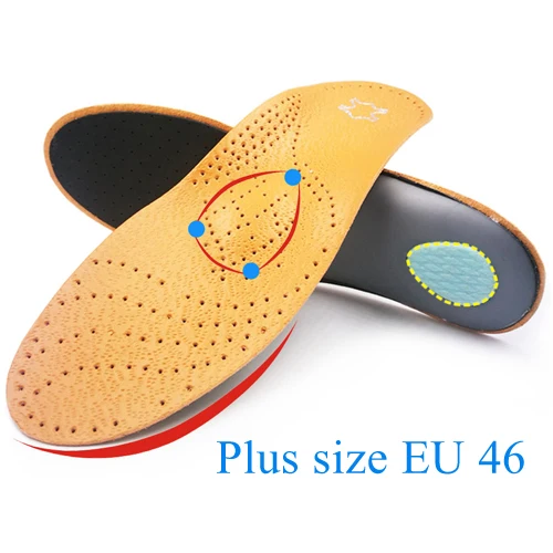 Кожаная ортопедическая стелька для плоскостопия, поддержка свода стопы, ортопедическая обувь, стелька для ног, для мужчин, женщин, детей, O/X, корректировка ног - Цвет: Plus size EU46