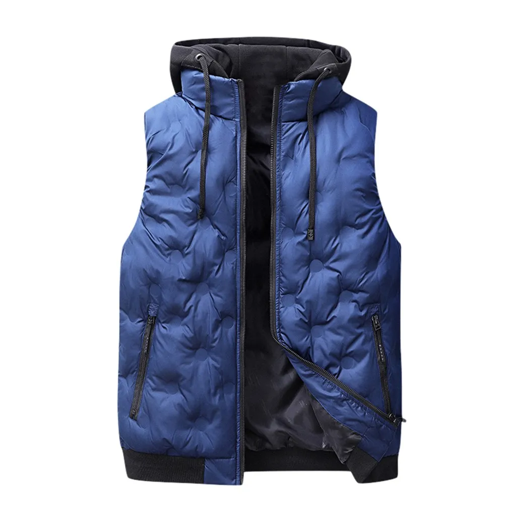 Синий men's fashion winter jacket куртка мужская пуховик bomber jacket Fashion Men Autum Winter Solid Outwear Vest Jacket Tops Blouse - Цвет: Синий