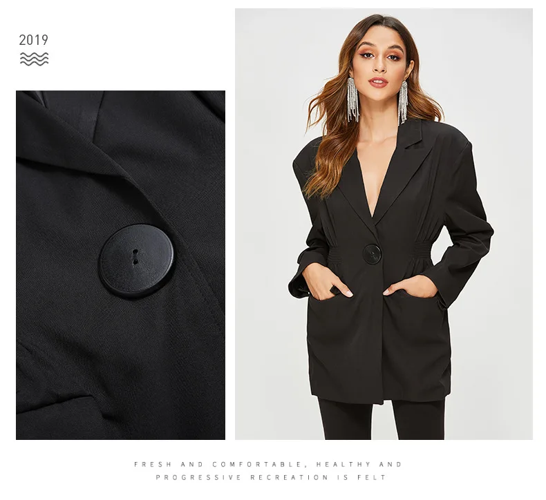 Fashion Single Button Blazer Coat Women Black Long Sleeve Winter Outwear New Arrival Office Lady Female Coats Slim Waist