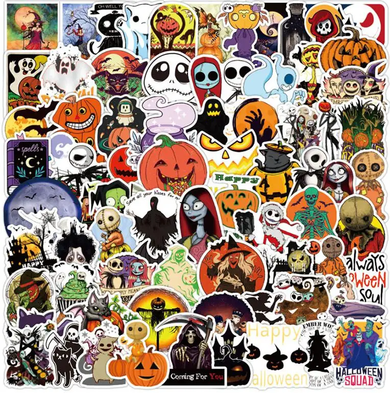 10/30/50/100pcs   Halloween Theme Series  Graffiti Glasses Cups Skateboard Travel Suitcase Phone Laptop Luggage Stickers Cute 3d print glasses snellen chart canvas backpacks optometrist eye test school college travel bags bookbag fits 15 inch laptop