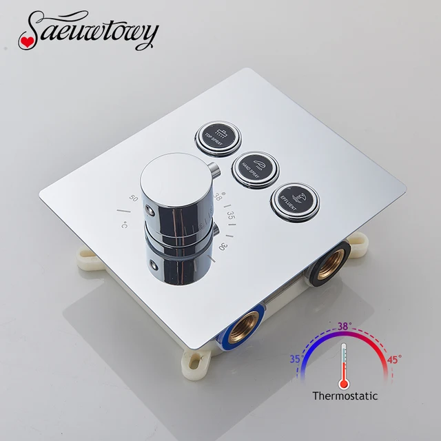 Chrome Thermostatic Mixer วาล์วก๊อกน้ําฝักบัวกล่องฝัง 2/3Ways ปุ่มผสมอุปกรณ์อาบน้ํา Thermostatic ควบคุมวาล์ว 1