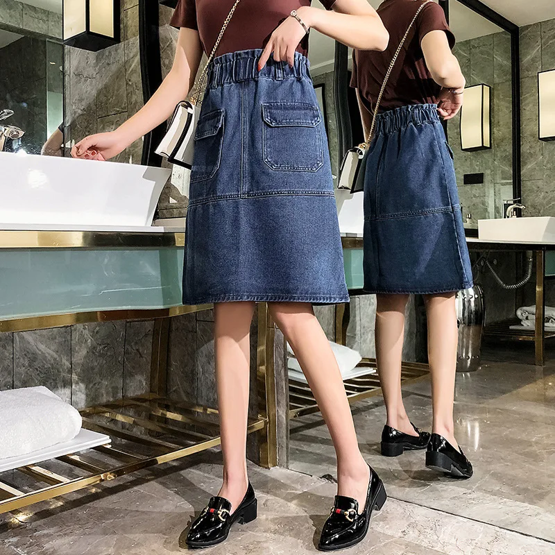 

Denim Skirt 2019 Spring And Summer New Style Fat Mm 200 Long Elastic High-waisted Cowboy Skirt