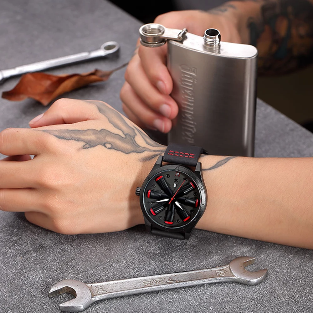 Men Watch Airplane Engine Engraved Men's Big Dial Male Wrist Watches Flieger Pilot Sports Wristwatch Reloj Aviator Mens Clock
