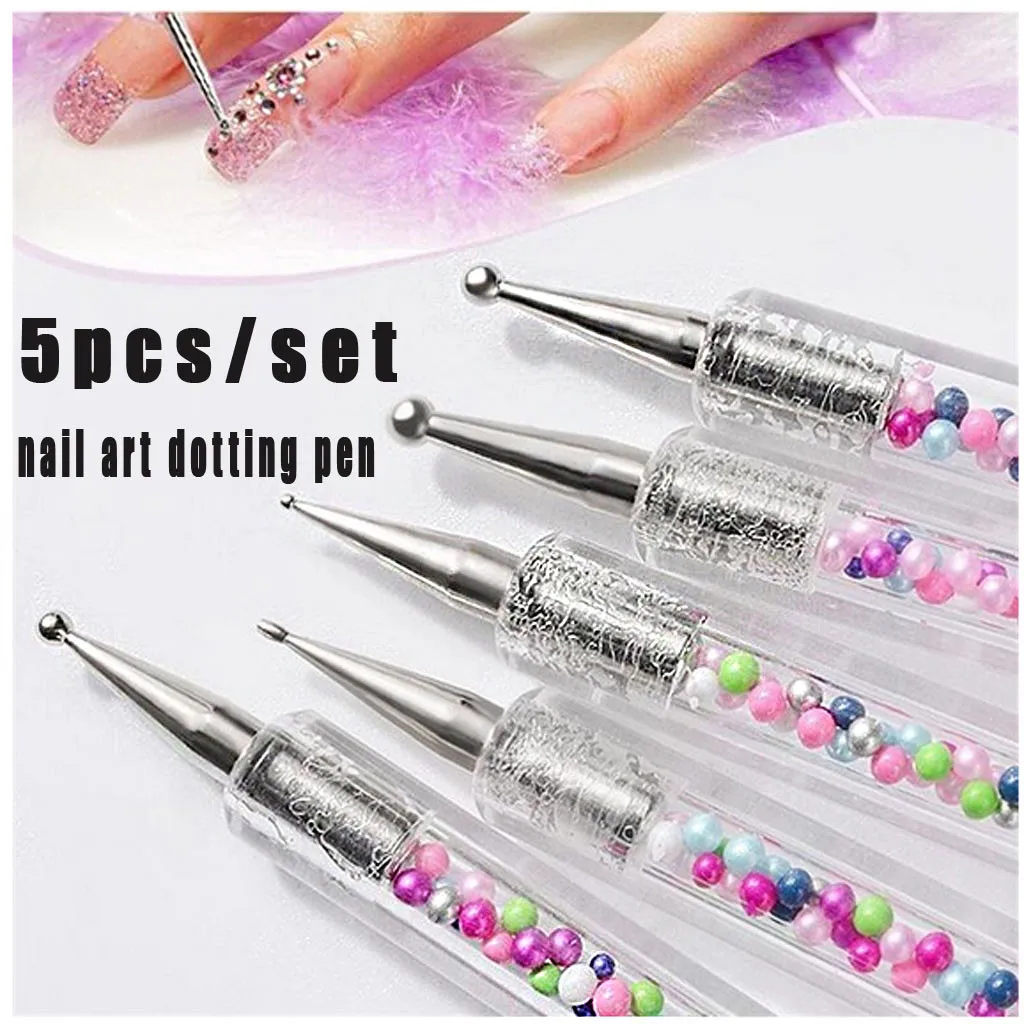 5Pcs/set Professional Manicure Tool Double-head Nail Art Dotting Pen Rhinestone Pencil Manicure Nail Art Tool DROP SHIPPING