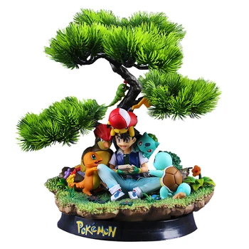 

Anime Pokemon ball Ash Ketchum PMBGAS action figure with Pikachu Charmander Bulbasaur Squirtle under Tree Figure Model boy Toys