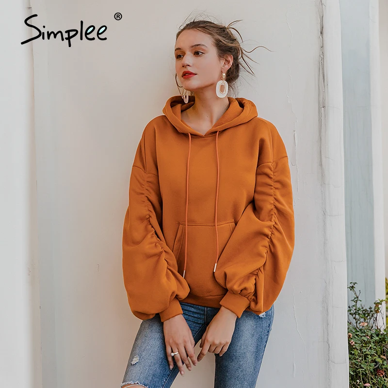 

Simplee Causal Pink Hoodies Sweatershirt Autumn Winter Women Fashion Knitted Hoodies sleeve drawstring Sweatershirt 2020