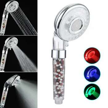 

Temperature Control LED Rainfall Shower Head 3 Color Changing High Pressure Shower Head Bathroom Waterfall Filter Showerhead