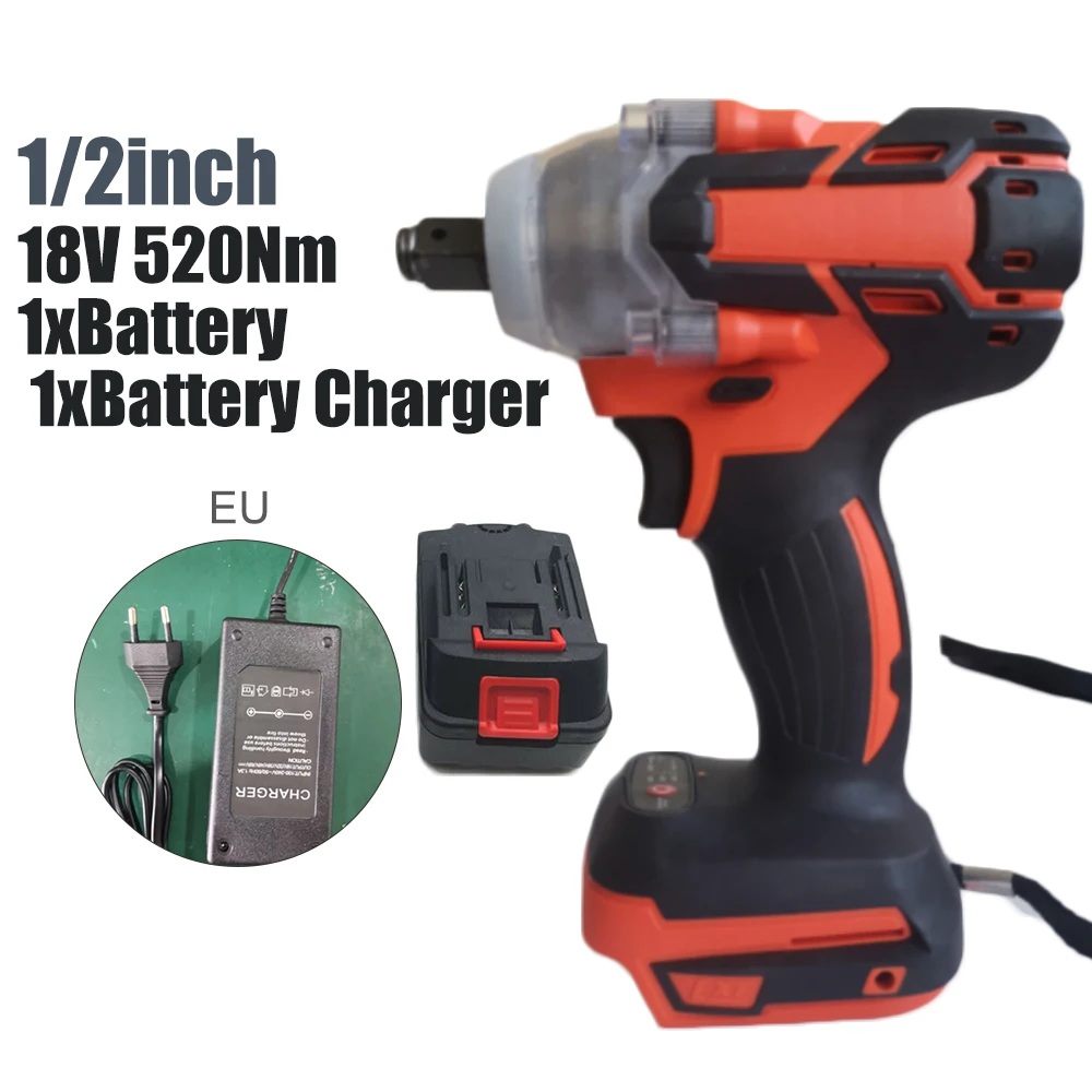 

18V 1/2in Square Drive 520Nm Cordless Electric Impact Wrench Driver+ Battery Kit