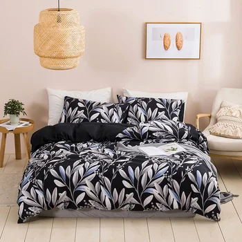 

Bonenjoy Bedding Set Single/Double/Queen/King Size linge de lit Leaf Pattern 2/3 pcs Duvet Cover Sets With Pillowcase For Kids