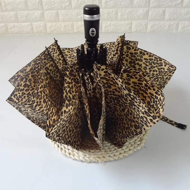Fashion Leopard Pattern Women Rain Umbrella 10-Rib Super Windproof Anti UV Parasol Luxury Male 3 Folding Automatic Umbrella10