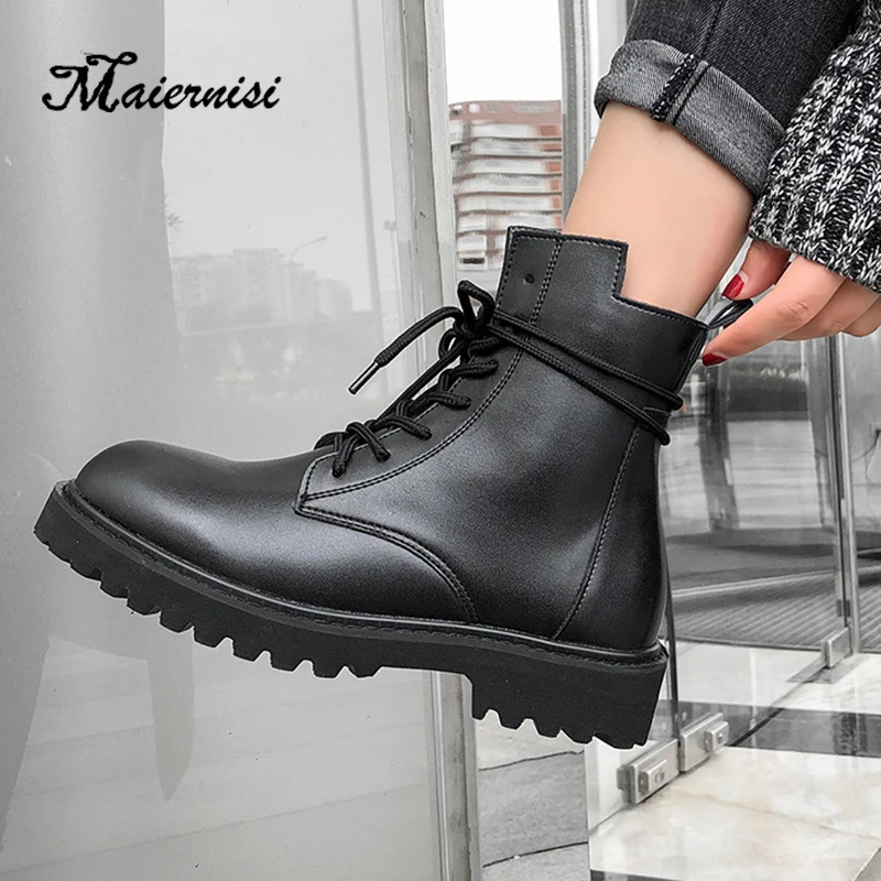 

MAIERNISI Women booties autumn and winter new flat-bottom retro British wind boots female students boots ladies