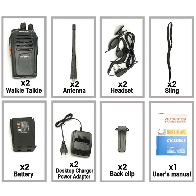 2PCS Baofeng BF-666S Handheld Walkie Talkie 5W 16CH UHF 400-470MHz Portable Two-way Walky Talky Professional Transceiver Amador