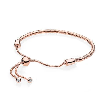 KAKANY 925 sterling silver 1:1 Genuine Glamour Gold Rose Sliding Basic Bracelet Fit DIY Beaded Original Women Jewel