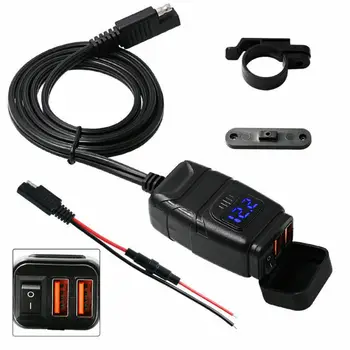 

USB Charger with Voltmeter 12V Motorcycle Phone GPS QC3.0 Fast Charging Adaptor