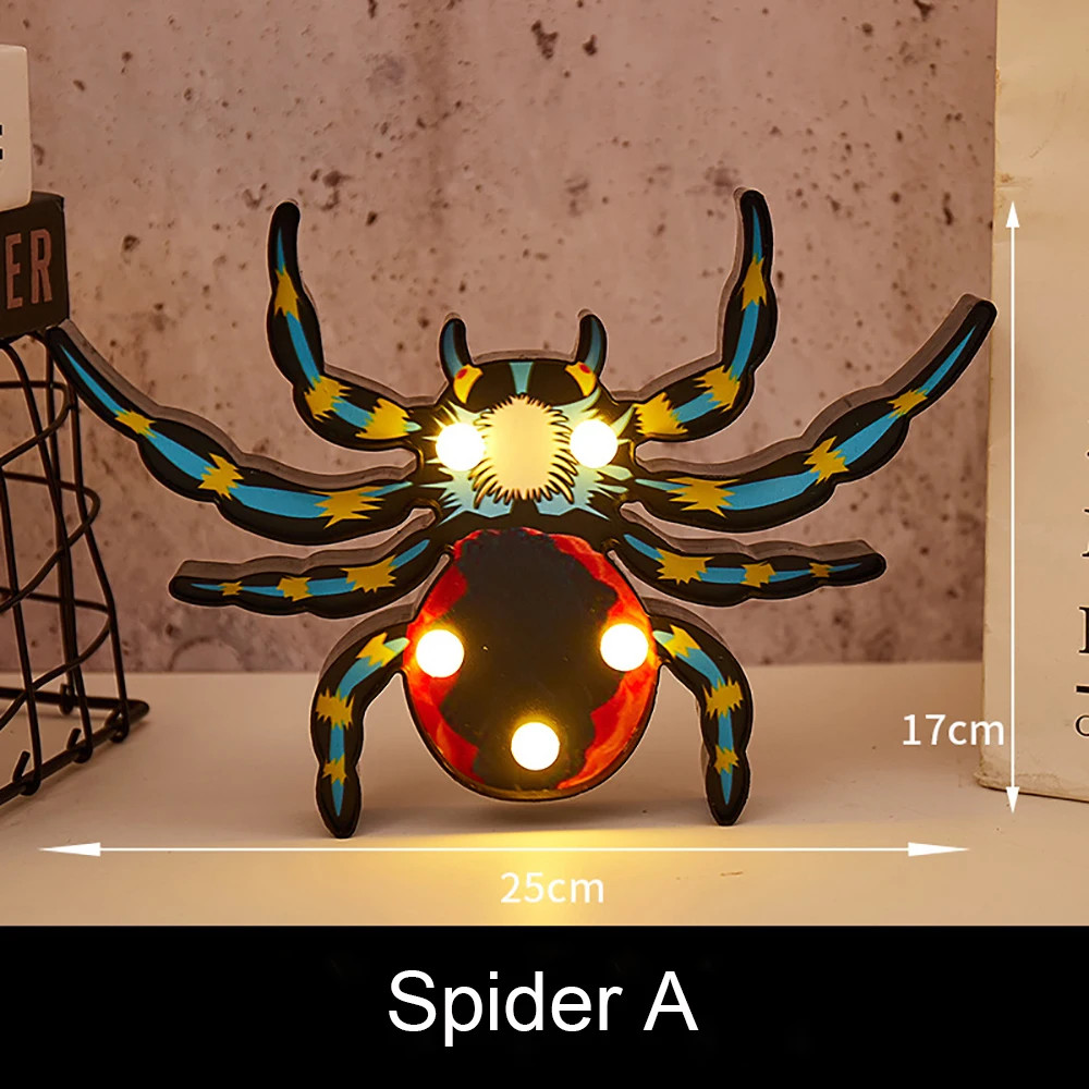 Spider A Светодиодный лампочки для Хэллоуина комнатные светодиодные светильники Украшение Череп Паук тыква в форме летучей мыши Сказочный свет для дома вечерние настольные ночники - Испускаемый цвет: Spider A