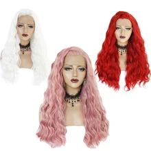 Ebingoo, белый, красный, розовый синтетический парик на кружеве, длинные волнистые волосы с высокой температурой, парики для женщин