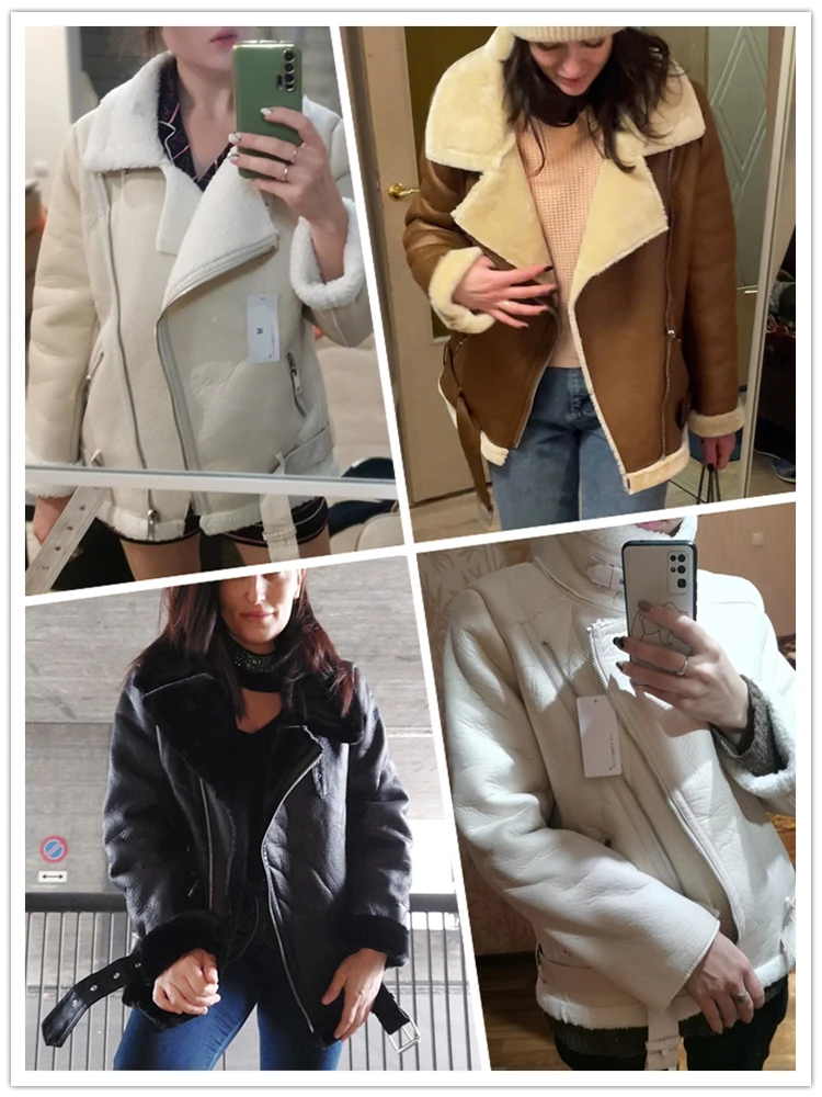 Ailegogo 2023 Winter Coats Women Thick Faux Leather Fur Sheepskin Coat Female Fur Leather Jacket Aviator Jacket Casaco Feminino