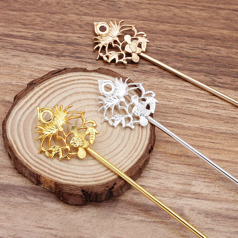 

20 PCS 142mm Vintage Alloy KC Gold/Gold/Silver color Flowers Hair Sticks Base Setting DIY Hair Accessories For Jewelry making