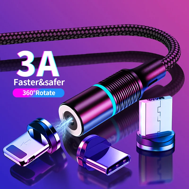 Магнитное зарядное устройство 1/2/3 м 3 А со светодиодной подсветкой кабель Micro USB Type