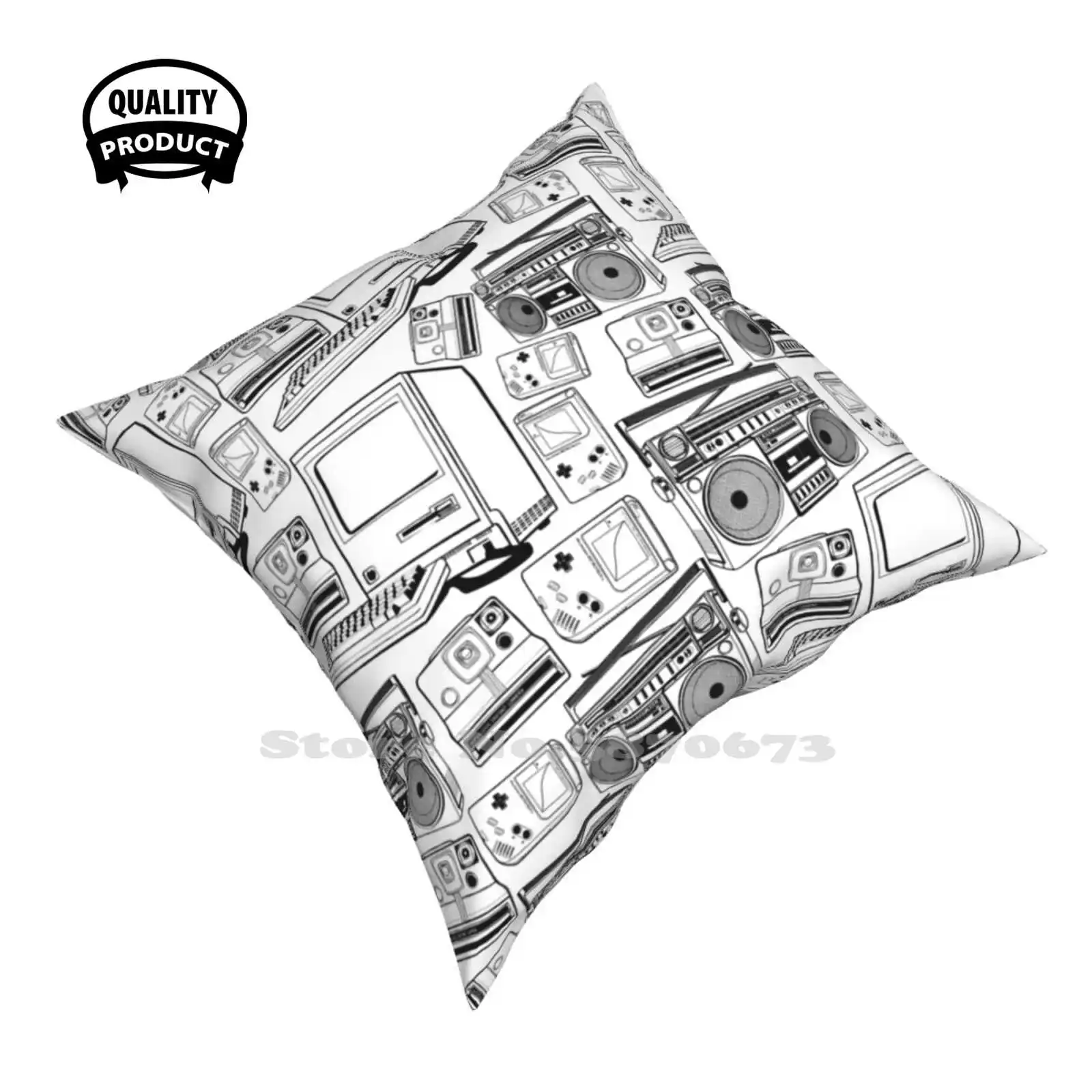 Retro Tech Pattern Camera Da Letto Office Hug Federa Retro Tech Pattern Gameboy Macintosh Polaroid Boombox Music Gaming Gamer Game