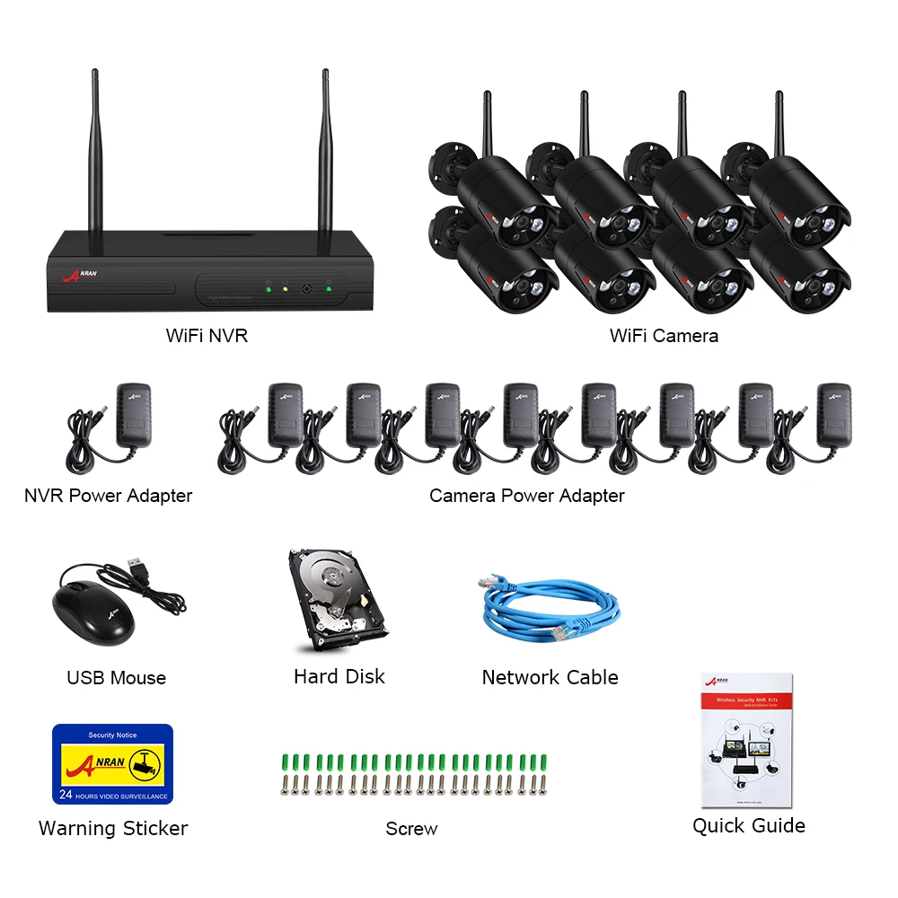  ANRAN 8CH CCTV System Wireless 1080P NVR With 2.0MP Outdoor Waterproof Wifi Security Camera System 