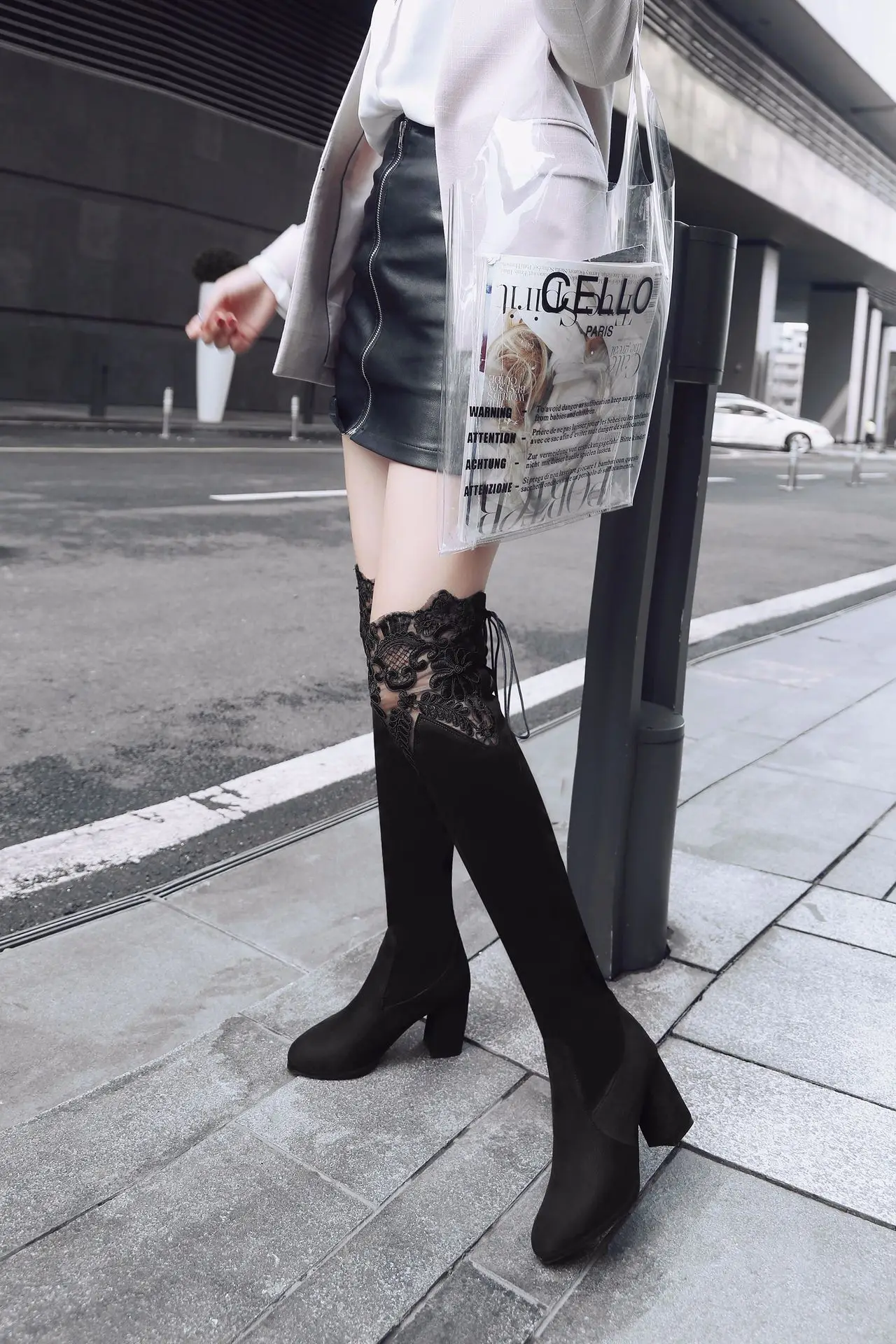 Новое поступление nueva moda salvaje de encaje Sobre las botas de la rodilla con botas de gamuza botas de mujer de gran tamamino