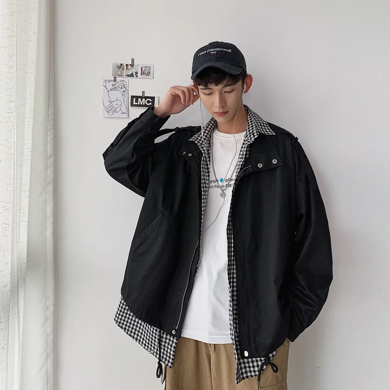 

2020 Spring Clothing New Style Men Mock Two-Piece Jacket Loose Casual Hong Kong Style Tops