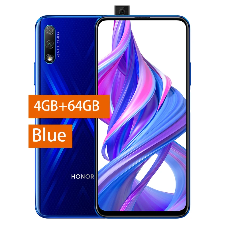 4G 64G Blue Honor 9X Смартфон Honor 9X4000 mAh батарея 7nm Kirin 810 48MP Авто всплывающий caemra Google Play поддержка - Цвет: 4G 64G Blue