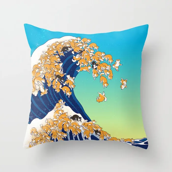 

Shiba Inu In Great Wave Decorative Pillowcases Cotton Linen Throw Pillow Case Home Sofa Decor Pillowcase