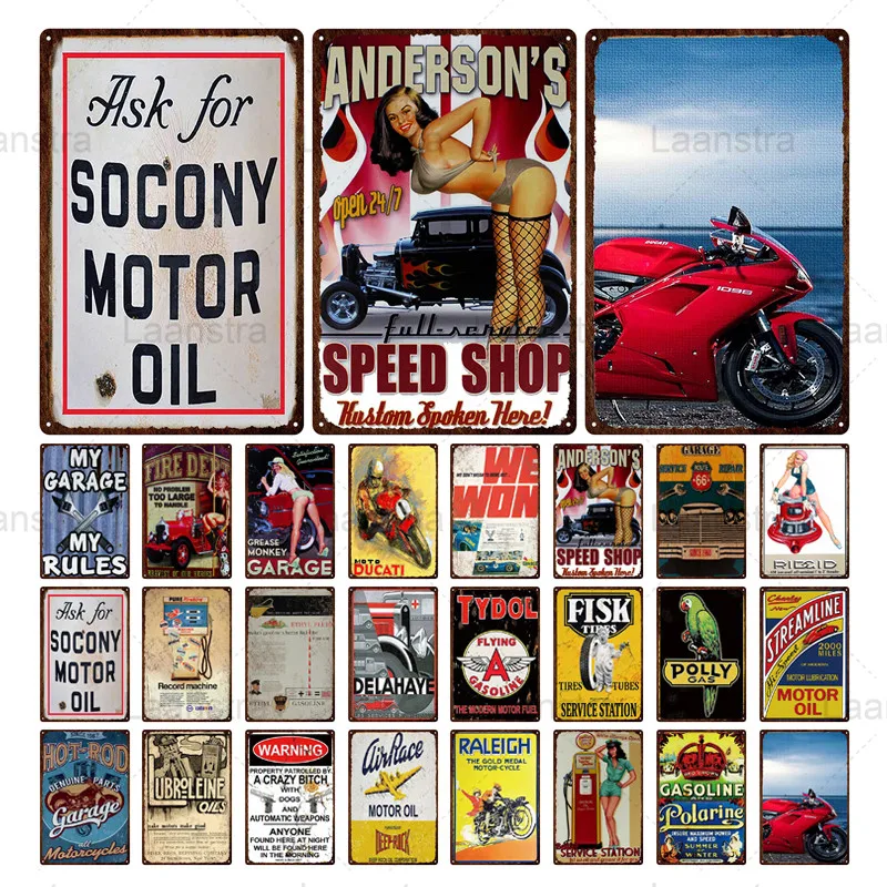 

Retro Metal Iron Sheet Painting Gas Oil Station Poster Shabby Chic Racing & Locomotive Decor Bar Garage Home Wall Art Tin Sign