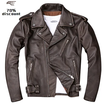 

2020 Vintage Brown Men Short Motorcycle Leather Jacket Plus Size XXXXL Genuine Cowhide Slim Fit Biker's Coat FREE SHIPPING